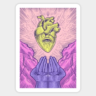 Antique Heart with Pray Hand Retro Sticker